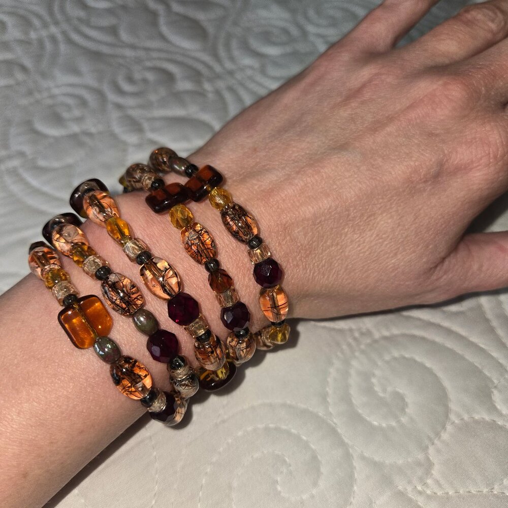 Handmade Beaded Necklace or Wrap Bracelet Brown, Red, Orange Bohemian - Picture 3 of 7